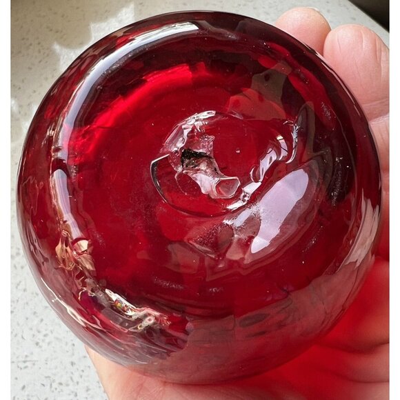 Blown Glass Red Vase Pitcher 5” Applied Clear Handle Crackle Glass Flute… - Picture 6 of 10